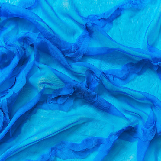 cascade showing the lipstick color version crinkle light weight sheer pure silk chiffon with diagonal ruffle flounce