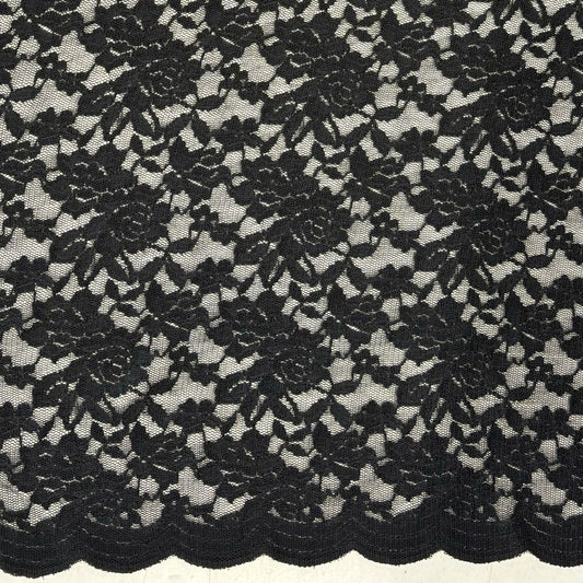 Displaying Dash Stretch Lace black cclored spandex and polyester blended floral body weight stretchable  lace fabric