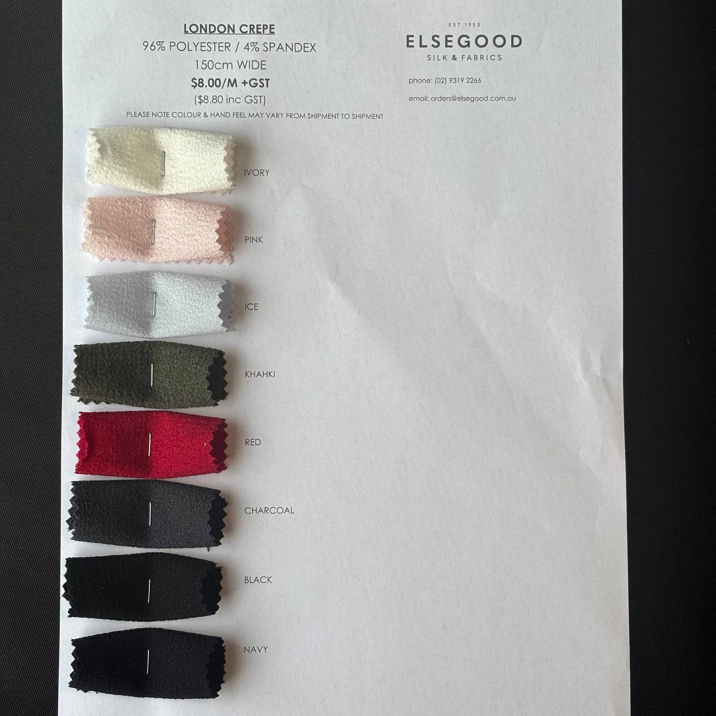 Presenting the London Crepe color swatches