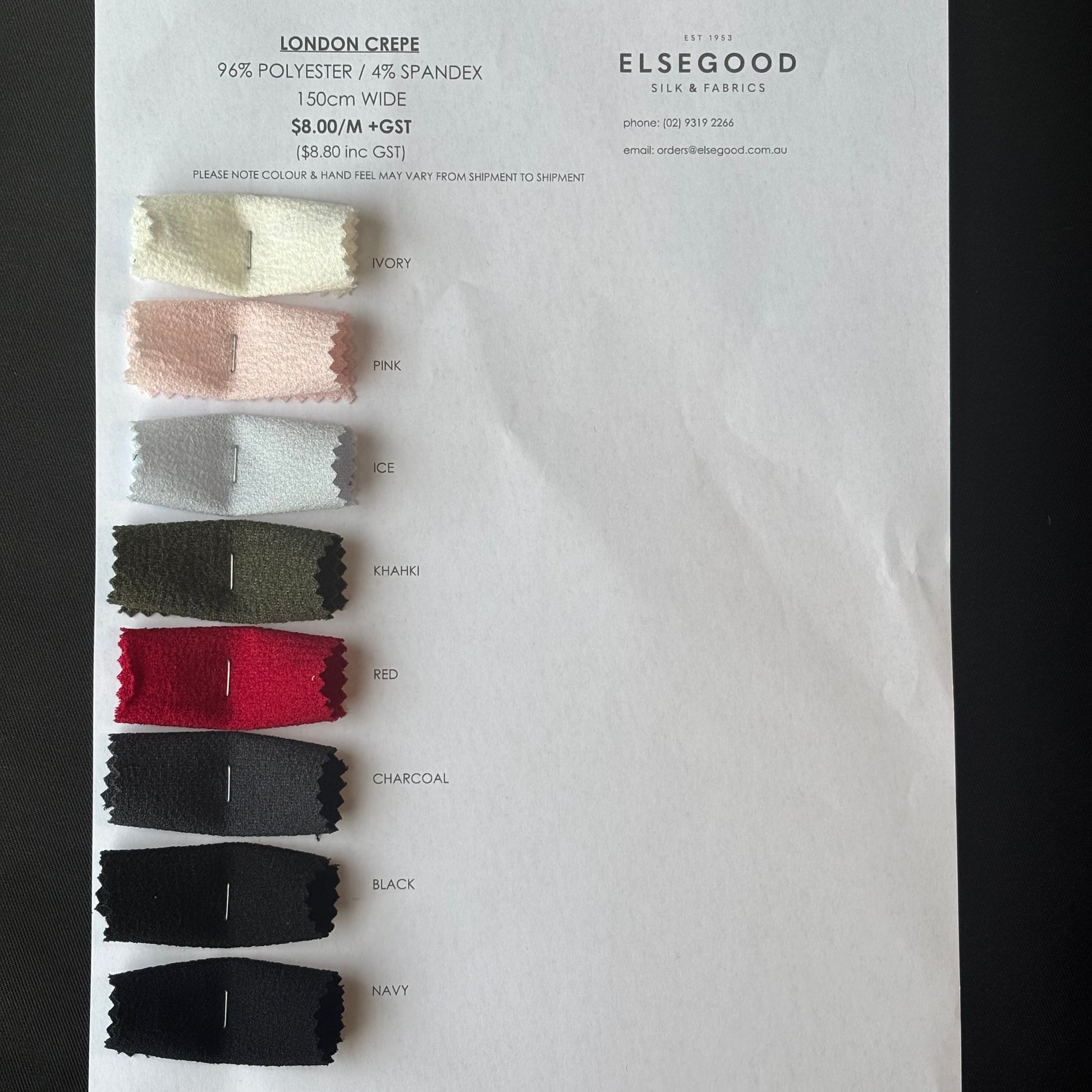 Presenting the London Crepe color swatches