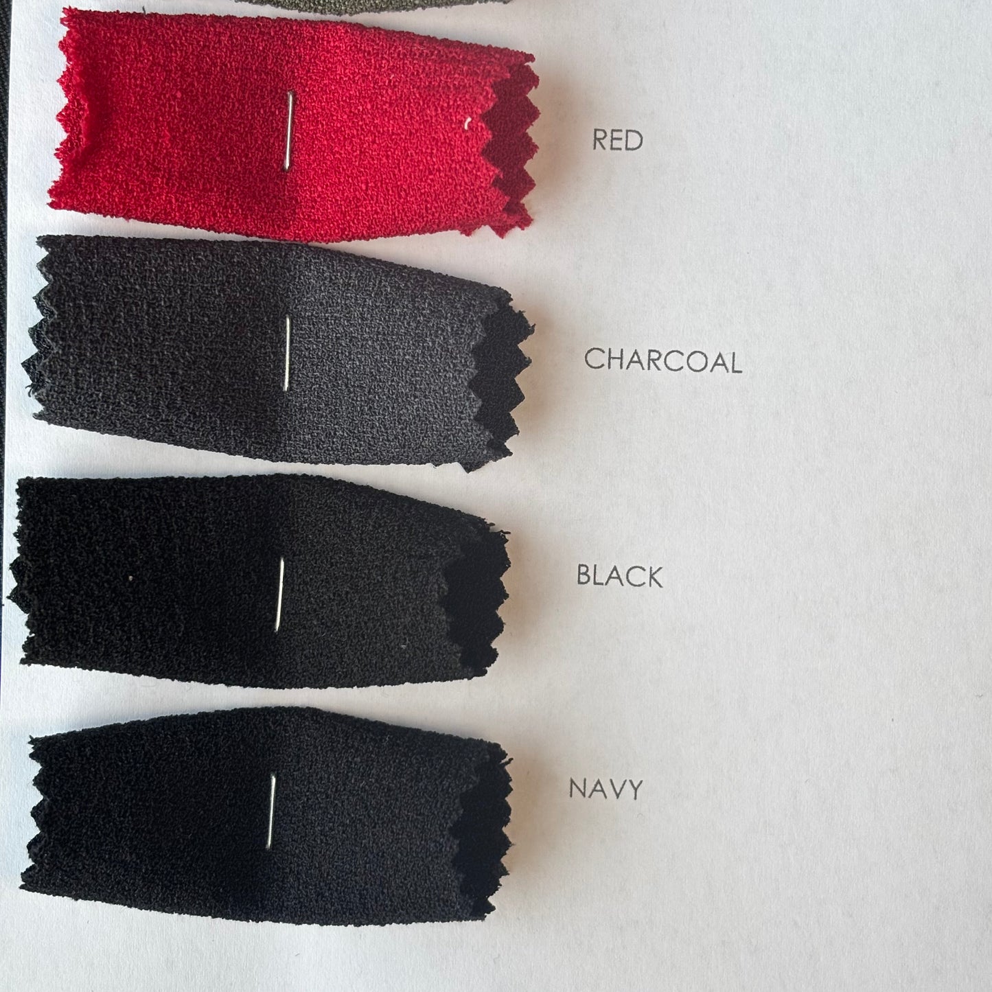 Presenting a closeup of the London Crepe color swatches selection