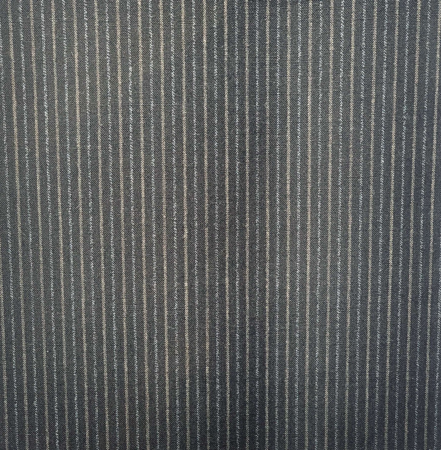Exhibiting monza in the black colored Pin striped mid weight wool, polyester and rayon blend suitable for clothing and furnishings