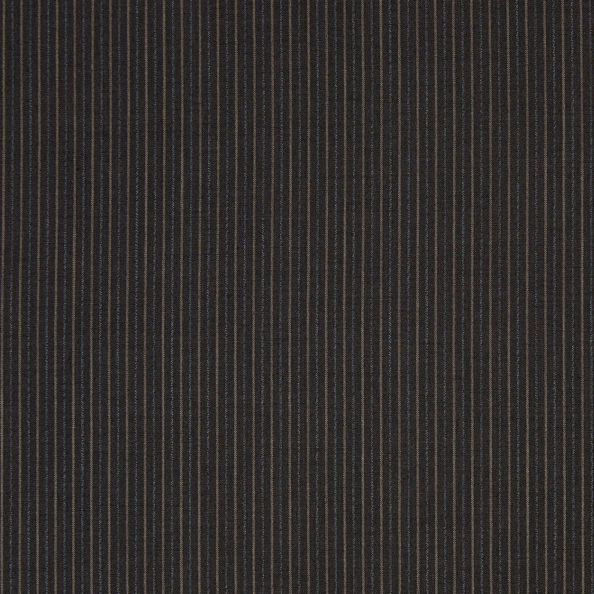 Demonstrating monza in the charcoal colored Pin striped mid weight wool, polyester and rayon blend suitable for clothing and furnishings
