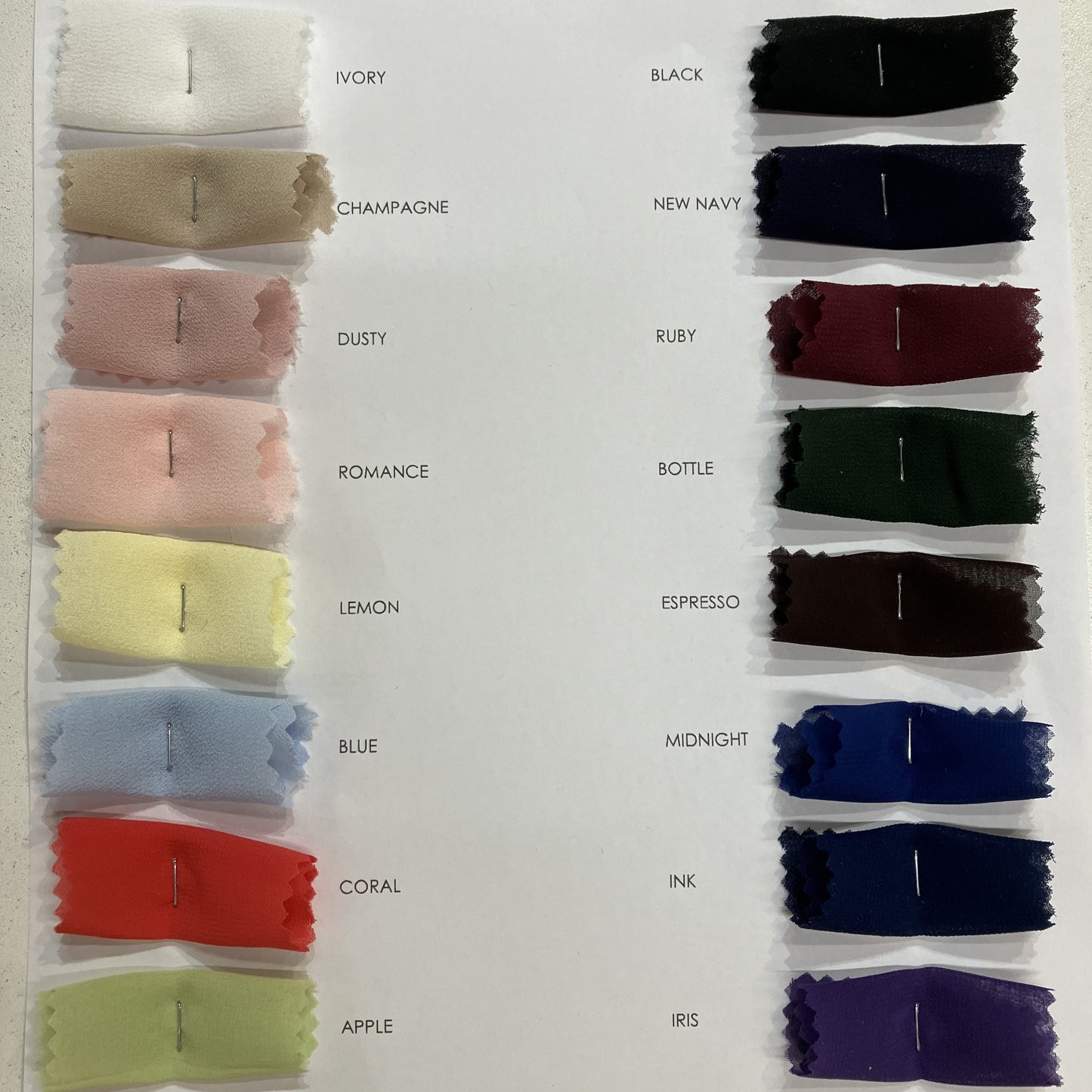 Showing the Microgette color card swatches