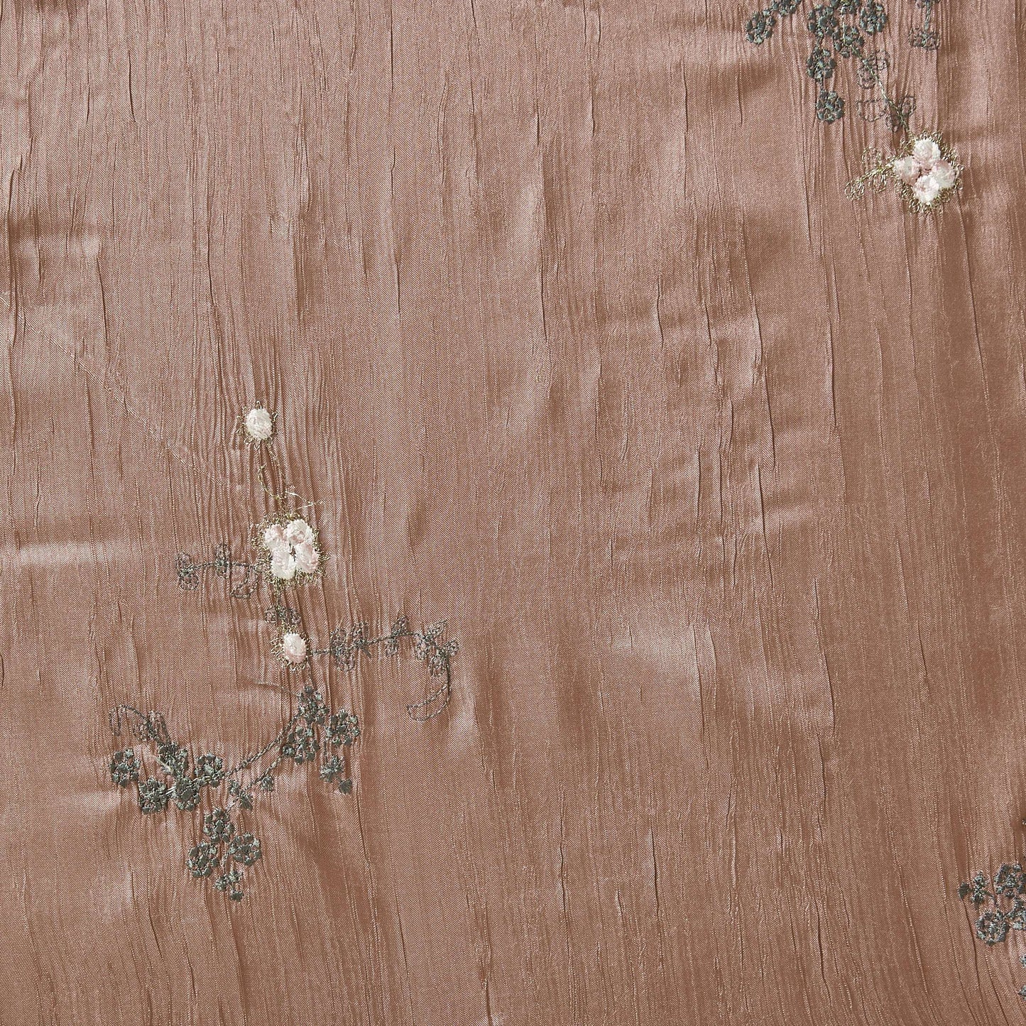 ruby showing the mink color version embroidered with simple floral pattern crisp pure polyester crushed taffeta