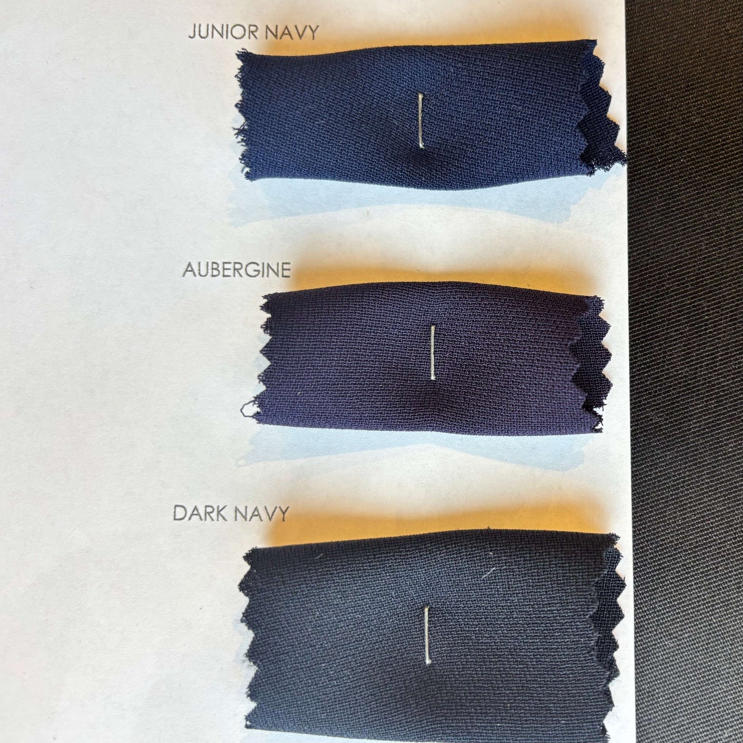 Showing the Studio colours, Junior Navy, Aubergine and Dark Navy