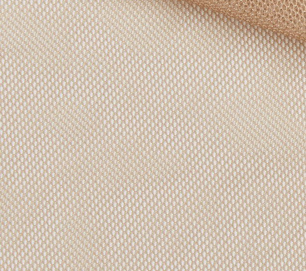 cherish showing in close up the plain beige color version of a sheer pure nude nylon mesh