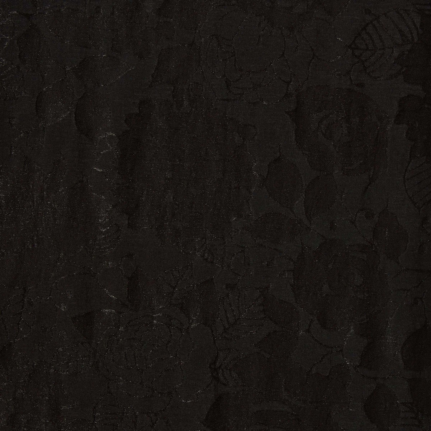 Exhibiting valentino a black colored elegant jacquard rose design on soft rayon, wool and nylon blend with moderate drape