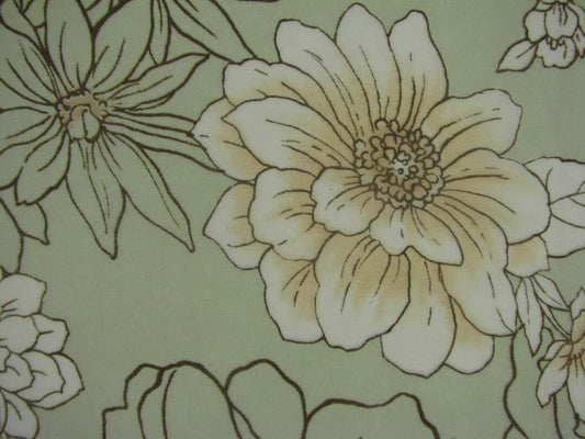 ava presenting the avacado version neutral base color with line style Floral Print on sheer light weight pure Polyester in closeup