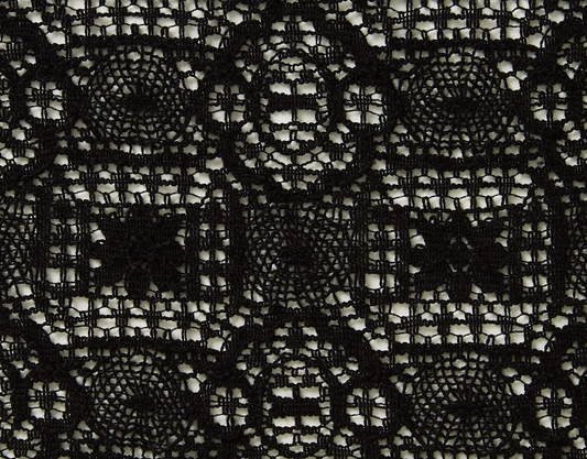 Presenting brittany a black shaded aztec inspired patterned rochelle lace cotton and nylon blend closeup