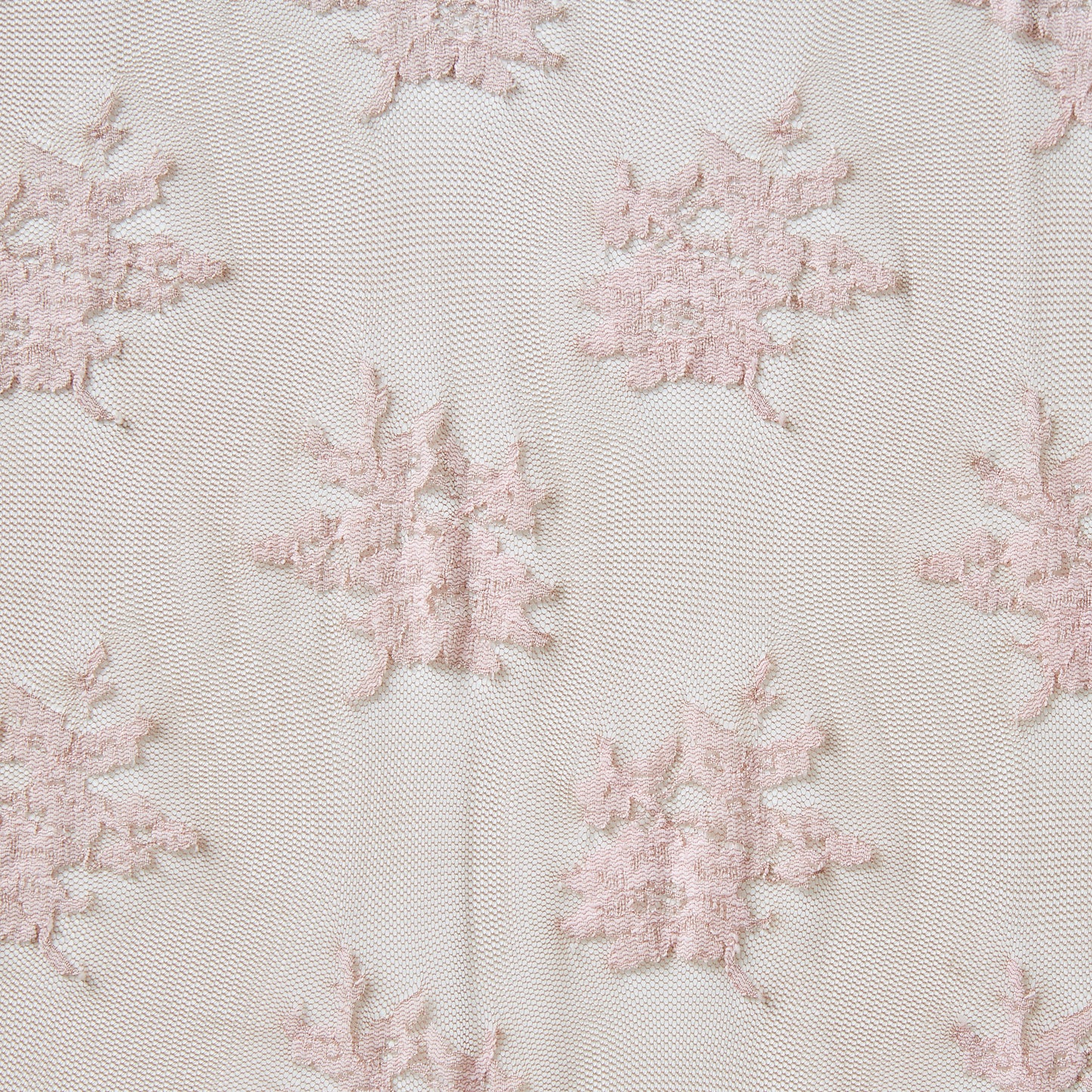 Showing carmen in a dusty pink color with abstract floral embroidered nylon and rayon sheer mesh