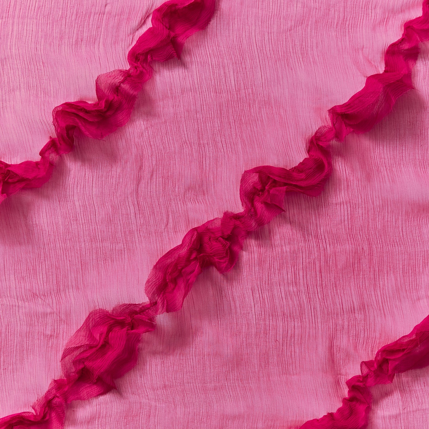 cascade presenting the sapphire color version crinkle light weight pure silk chiffon with diagonal ruffle flounce