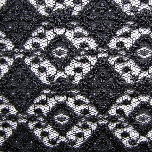 Displaying Corsetry Lace a Black colored 3d geometric pure Polyester Lace in close up