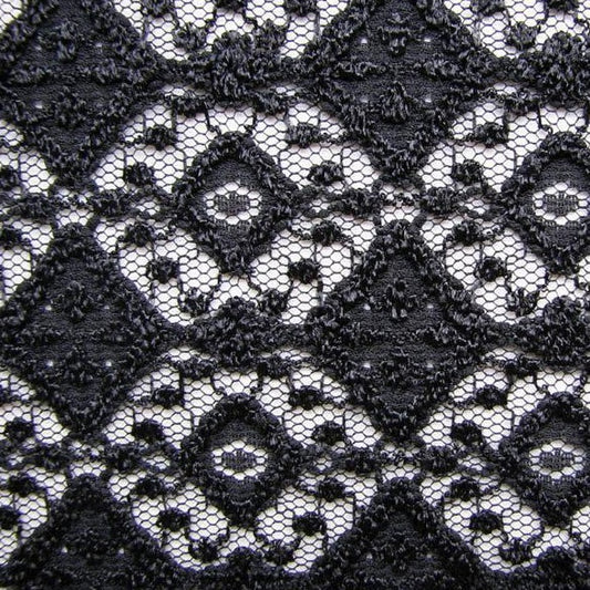 Presenting Corsetry Lace a Black colored 3d geometric pure Polyester Lace in close up