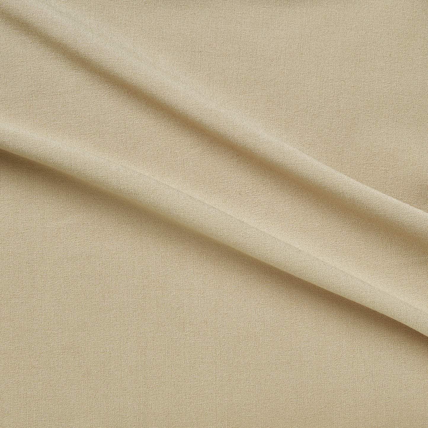 Exhibiting encore a stone colored plain woven stretch bottom weight polyester and rayon blend with spandex
