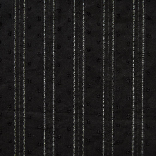Presenting Hailspot a Black colored base of a breathable soft cotton voile with elegant drop stitch stripes and tuft spot textured face