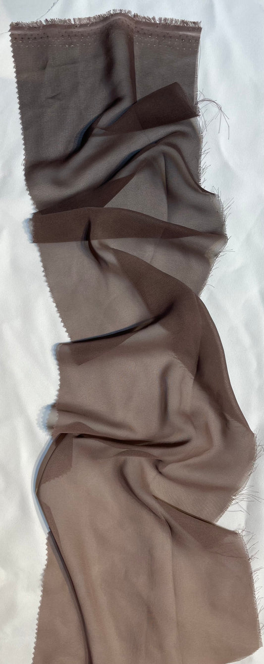 ombre presenting the chocolate color version of Ombré dip dyed sheer and soft pure polyester chiffon