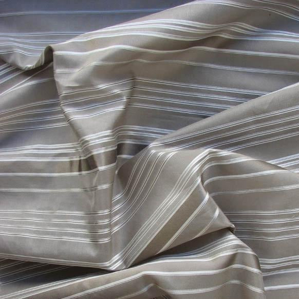 Presenting lauren a mocha colored premium yarn dyed striped silk and cotton blended fabric rumpled