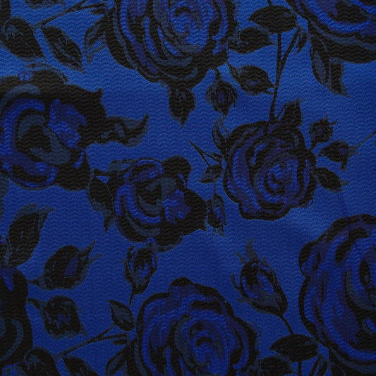 Presenting midnight rose with a blue base color polyester satin jacquard floral rose