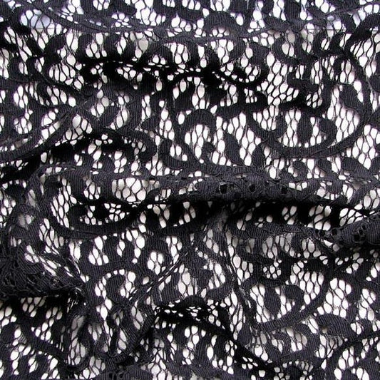 Presenting hot gossip a black colored fabric with a Two-way stretch nylon rochelle lace with extra spandex and good drape
