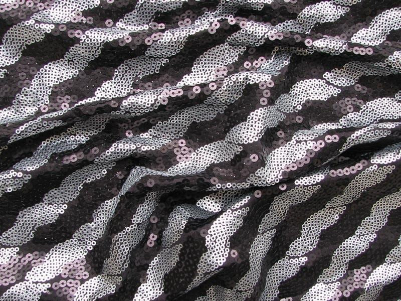 Silverado presenting silver and black colored striped Sequins in two toned stripes on Polyester with spandex for stretch