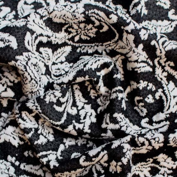 Presenting roslyn a Stretch white colored Floral embroidered Heavy weight jacquard with traditional design black polyester and rayon with spandex