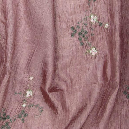 Ruby showing the rose color version crisp polyester Embroidered with simple floral pattern Crushed Taffeta Ruled 2