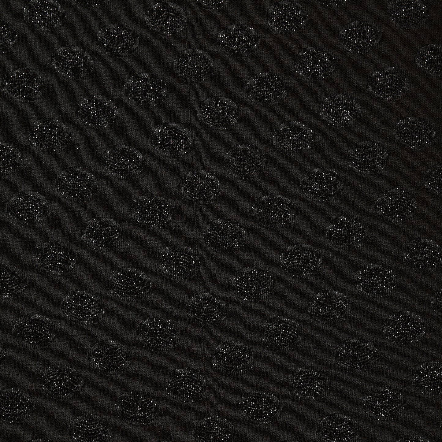 scramble presenting the black color version of a medium weight polyester blend featuring metallic spots with lurex thread and good drape