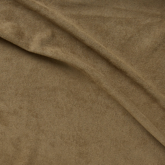 Showing super suede a tan colored soft stretrch polyester vegan suede with spandex featuring good drape