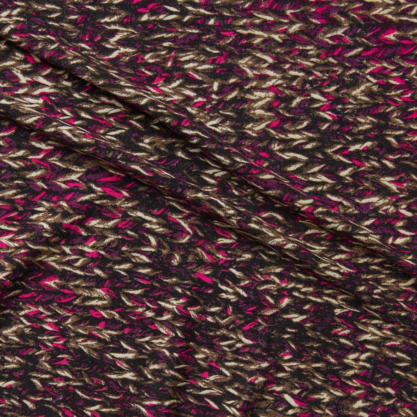 yardley presenting the pink colors version of a soft stretch rayon and spandex jersey knit with digital yarn print for dresses and skirts