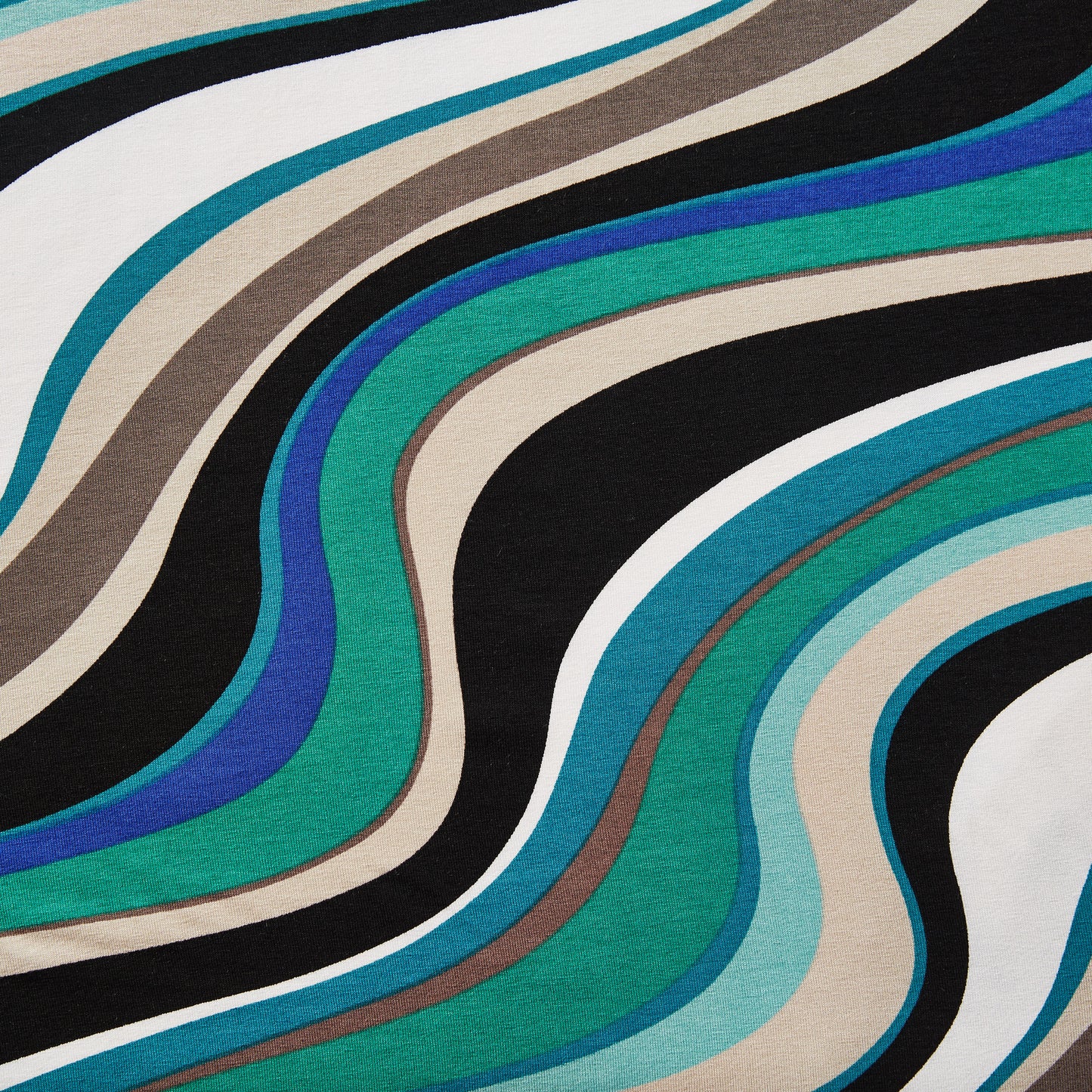 vortex presenting the jade color version of a stretch soft jersey knit with wavy digital print rayon with spandex for figure hugging