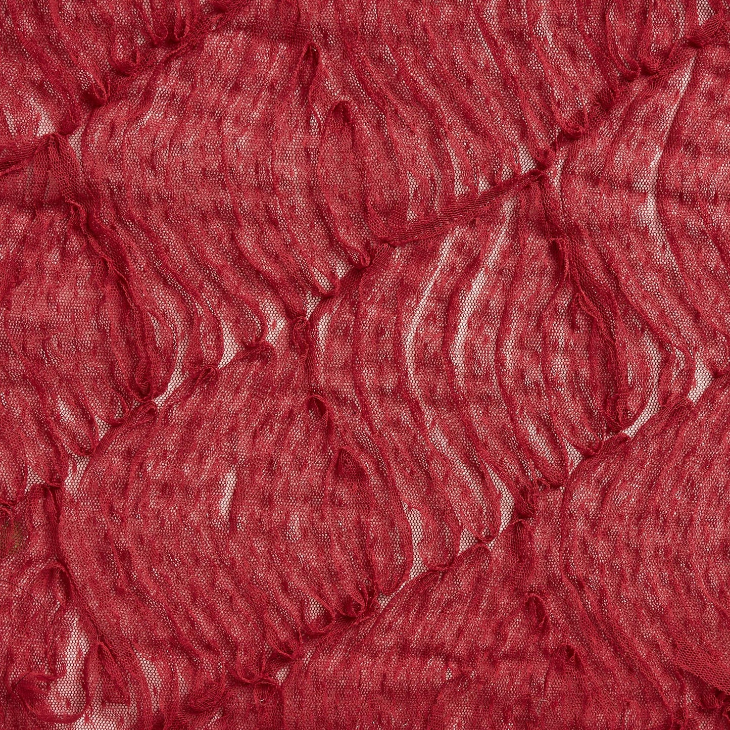 ziggy presenting the red color version of a pure polyester featuring Layered ribbon embroidered on mesh base