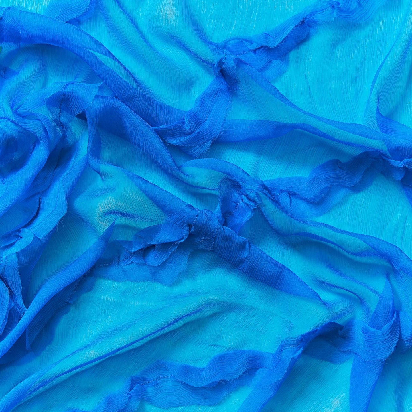 cascade presenting the lipstick color version crinkle light weight  sheer pure silk chiffon with diagonal ruffle flounce 