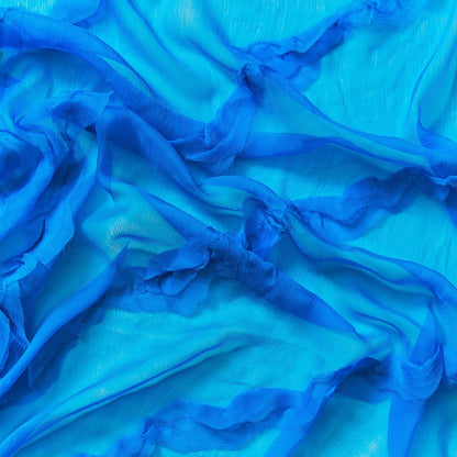 cascade presenting the lipstick color version crinkle light weight  sheer pure silk chiffon with diagonal ruffle flounce 