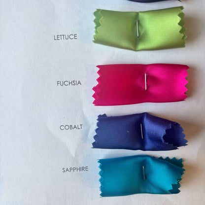 Presenting the Deluxe color swatches of lettuce, fuchsia cobalt and sapphire