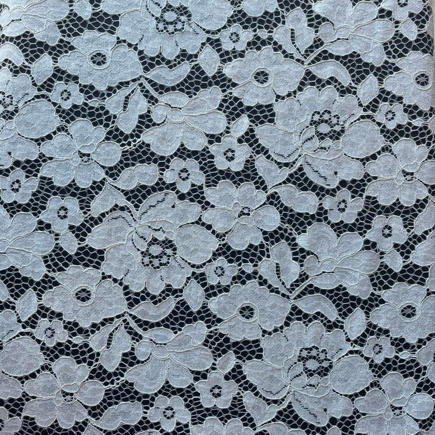 Presenting Forever Lace  an ivory colored classic french lace in a rayon and nylon blended fabric