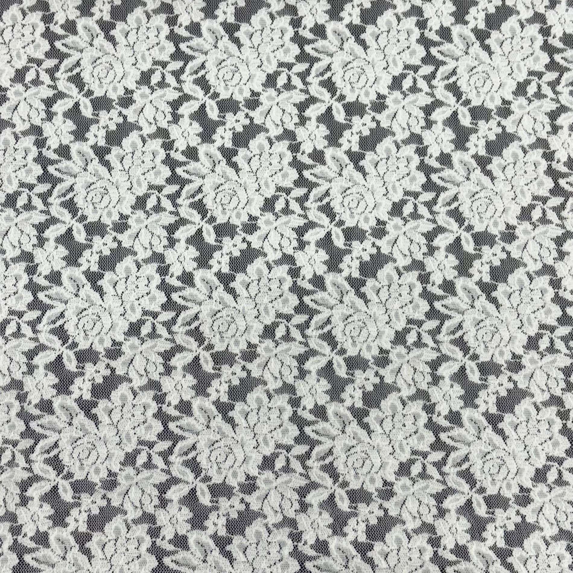Presenting Dash Stretch Lace ivory cclored spandex and polyester blended floral body weight stretchable  lace fabric