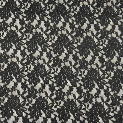 Presenting Dash Stretch Lace black cclored spandex and polyester blended floral body weight stretchable lace fabric