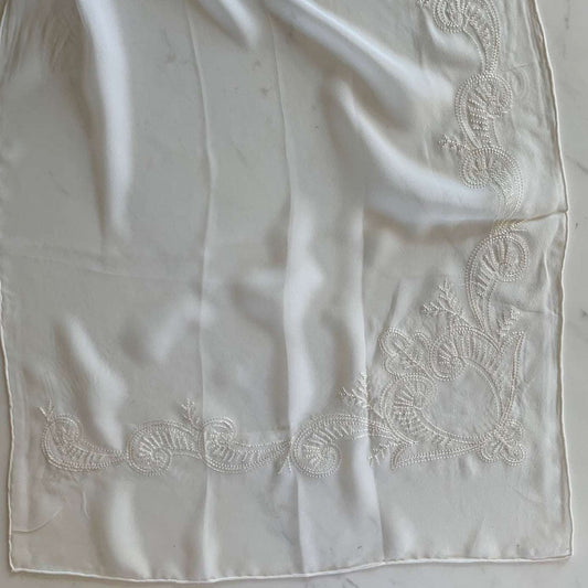 Presenting Embroidered Corner Scarf a georgette natural color soft and light weight pure silk scarf embroidered border