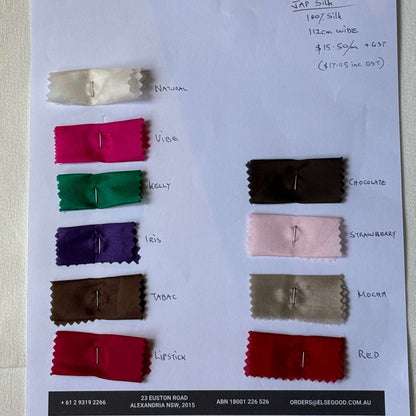 Presenting the current Jap Silk 115cm wide Colors card