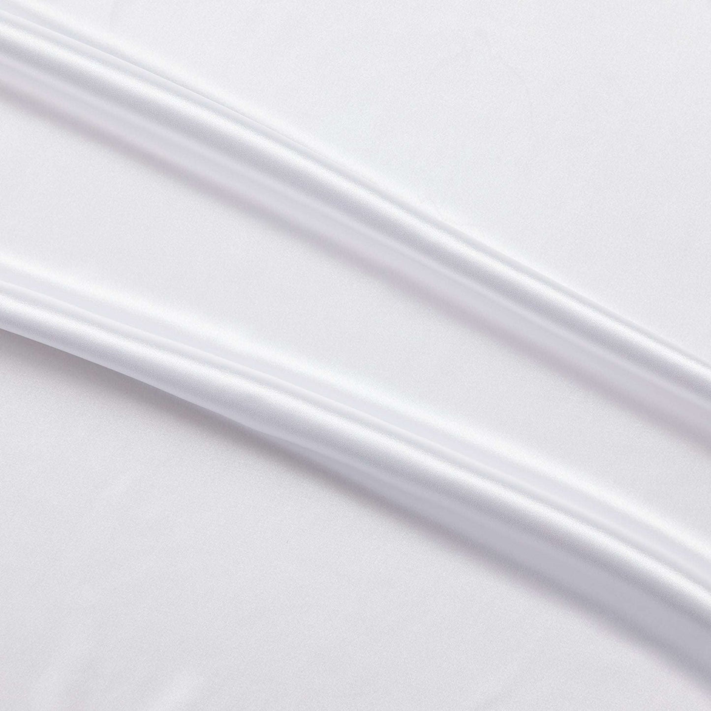 lola presenting the white color version of a stretch light weight soft satin polyester with spandex