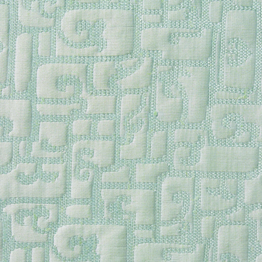 luxor presenting the mint color version of a heavy weight pure silk brocade with abstract Egyptian styled pattern