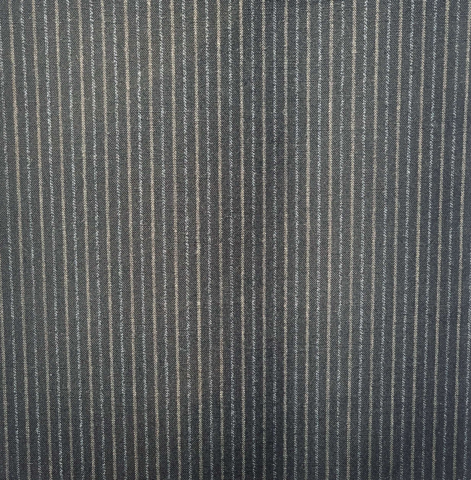 Presenting monza in the black colored Pin striped mid weight wool, polyester and rayon blend suitable for clothing and furnishings