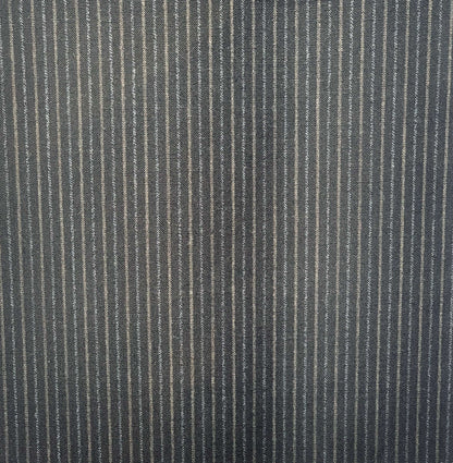 Presenting monza in the black colored Pin striped mid weight wool, polyester and rayon blend suitable for clothing and furnishings