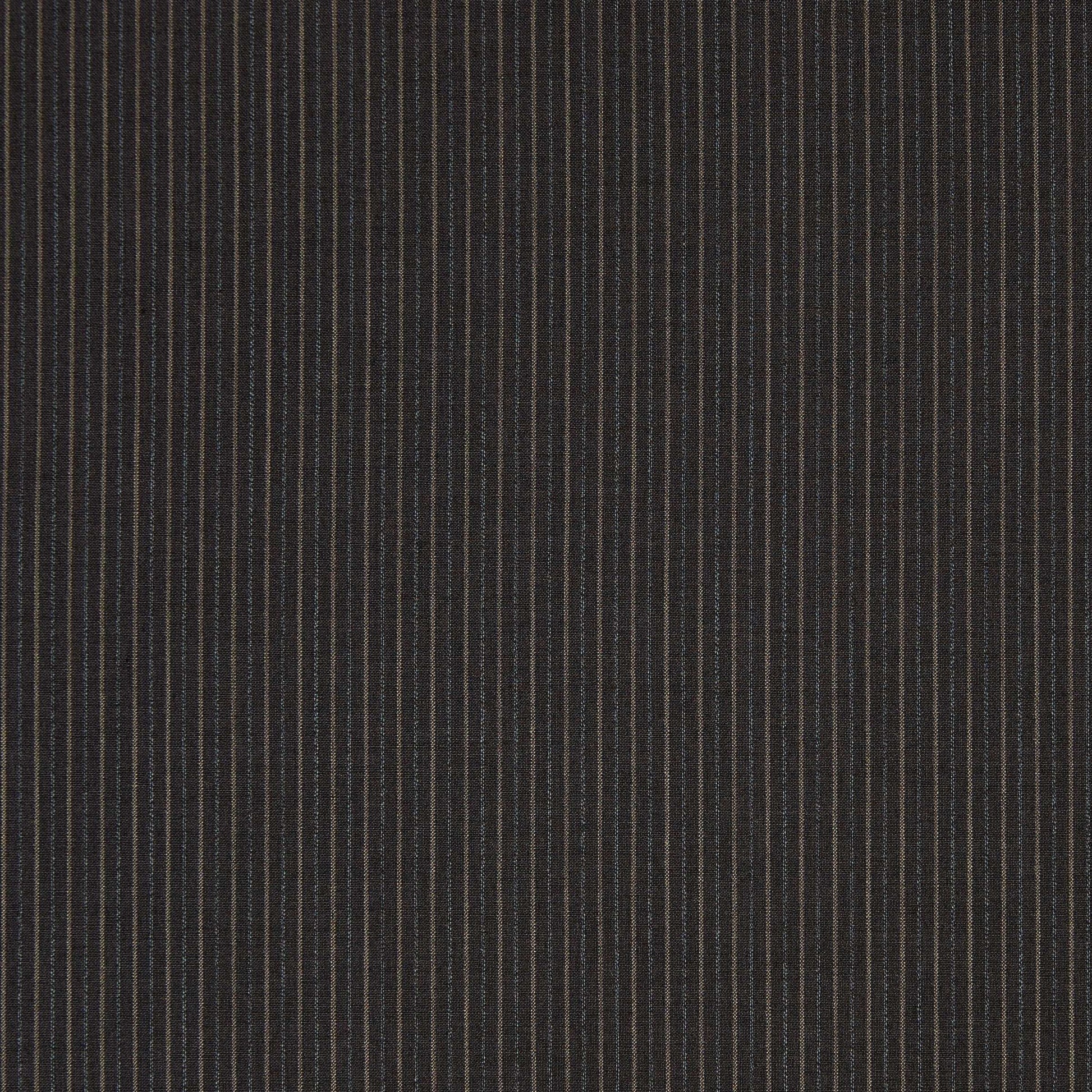 Presenting monza in the  charcoal colored Pin striped mid weight wool, polyester and rayon blend suitable for clothing and furnishings