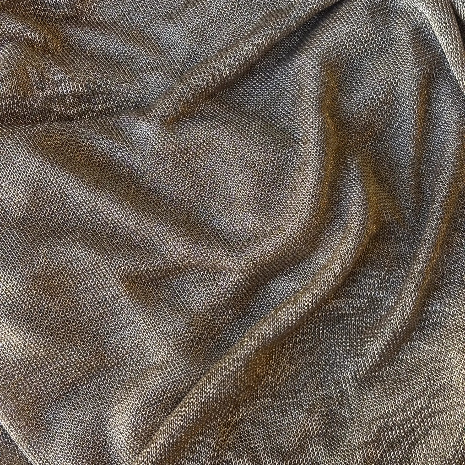 Exhibiting Mithral Bronze a blended fabric of metallic Rayon with added lycra.
