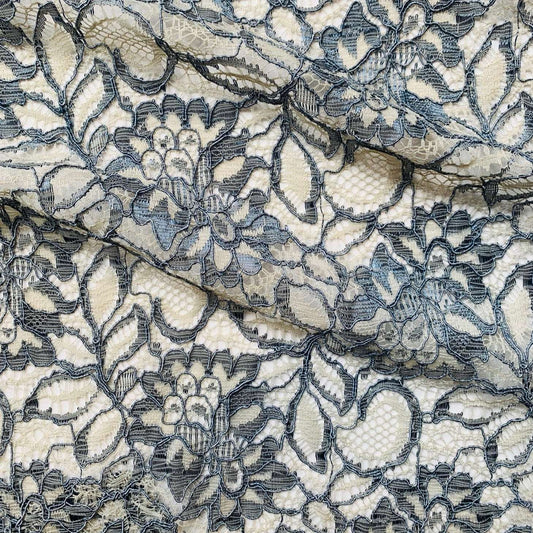 Piccadilly presenting the wedgewood colour. Rochelle antique designed lace with double scalloped edge on a rayon and nylon blend