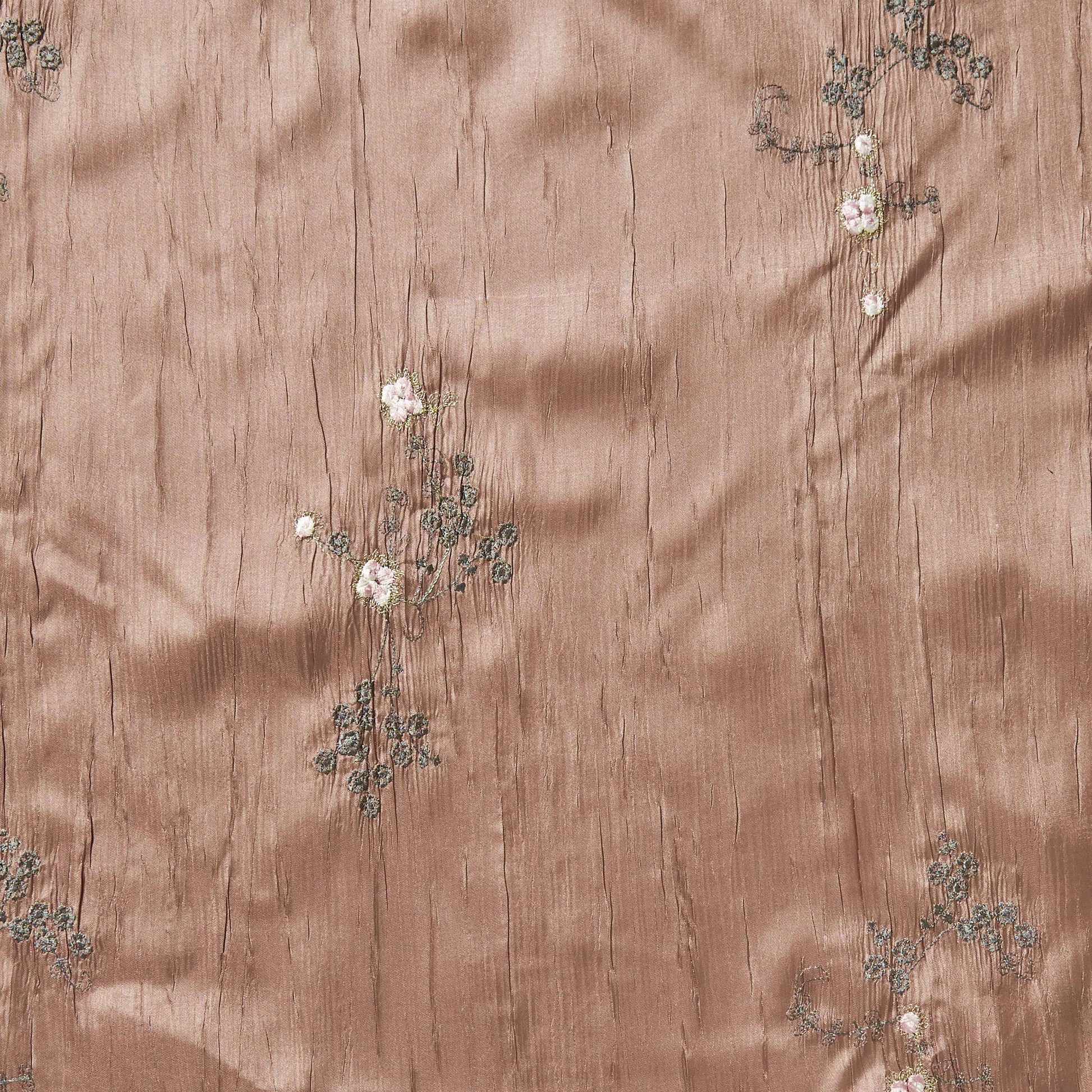 ruby showing the mink color version embroidered with simple floral pattern crisp pure polyester crushed taffeta