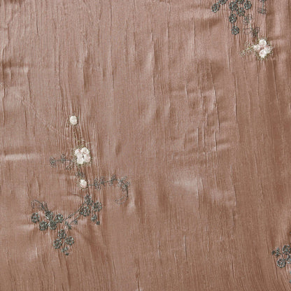 ruby showing the mink color version embroidered with simple floral pattern crisp pure polyester crushed taffeta