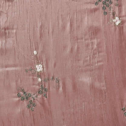 ruby showing the rose color version embroidered with simple floral pattern crisp pure polyester crushed taffeta